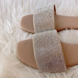 Fancy Nude Rhinestone Slide Sandals